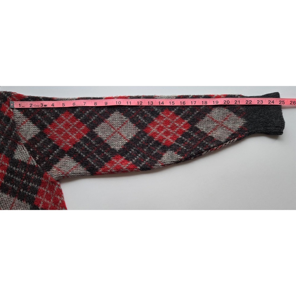 Vintage red and gray argyle V-neck long sleeve pullover sweater - mens M - Picture 9 of 11